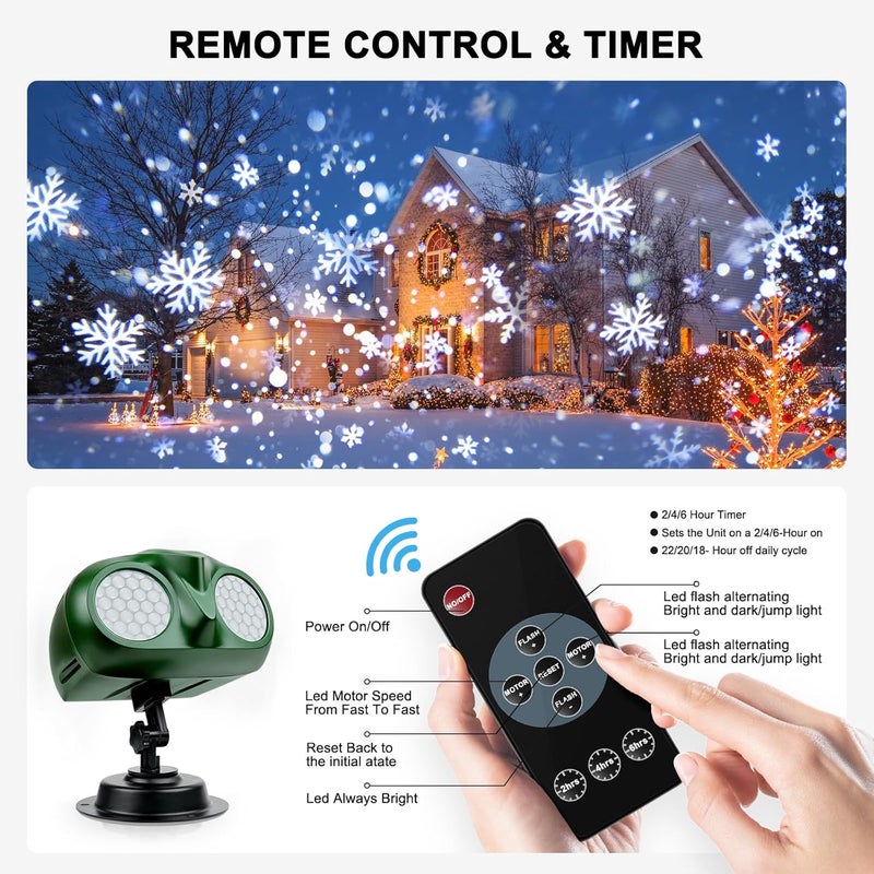 Alinkey Store Snow Projector Lights, Christmas Owl Shape Snow Light Projector Outdoor, Dynamic Snow Landscape Lamp Projection with Remote Control, for Xmas Holiday New Year Party Garden Patio Home Decorations - Image 4